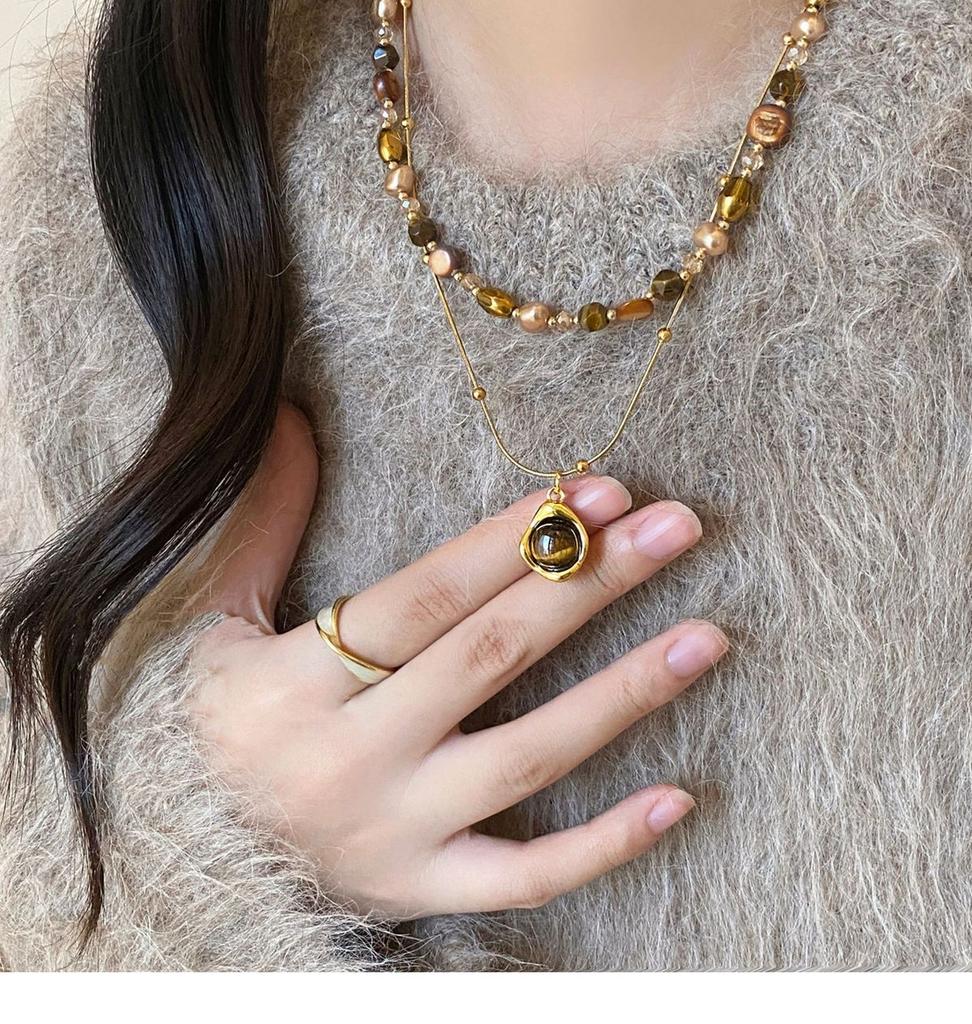 Retro Tiger's Eye Stone Natural Stone Beaded Necklace Set Women's New Light Luxury Fashion Collarbone Chain Temperament Sweater Chain
