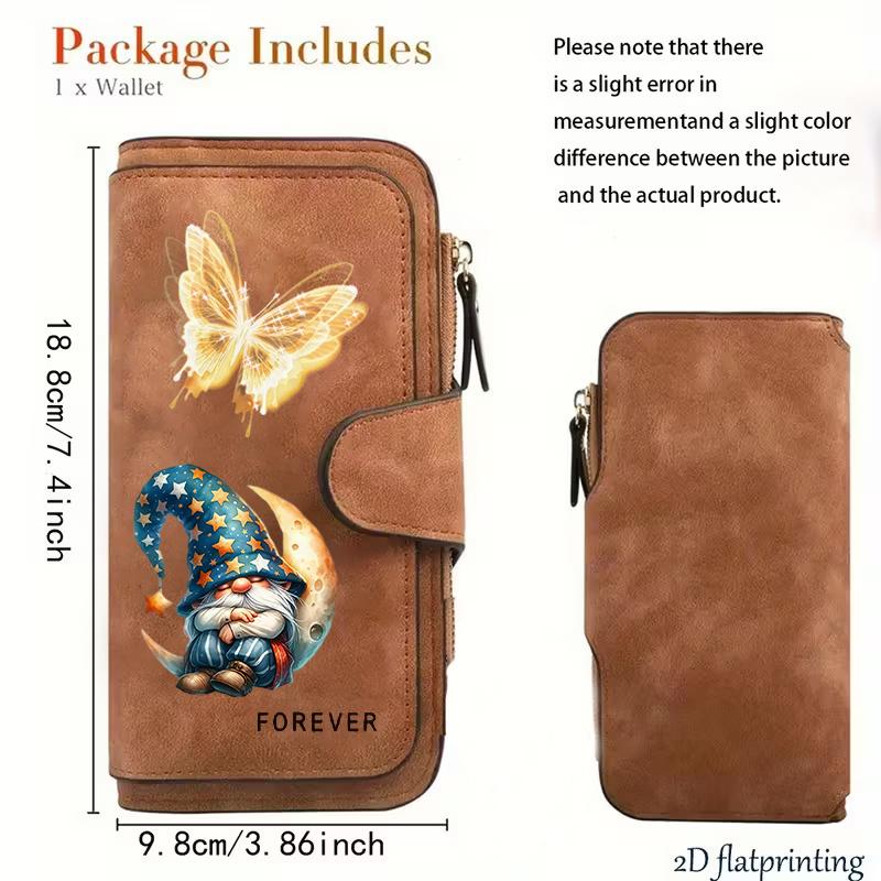 Dwarf & Butterfly Women's Long Wallet Tri - fold Card Holder Multi - slot Storage Printed Zipper Wallet for Cash ID Credit Card Daily Items Gift