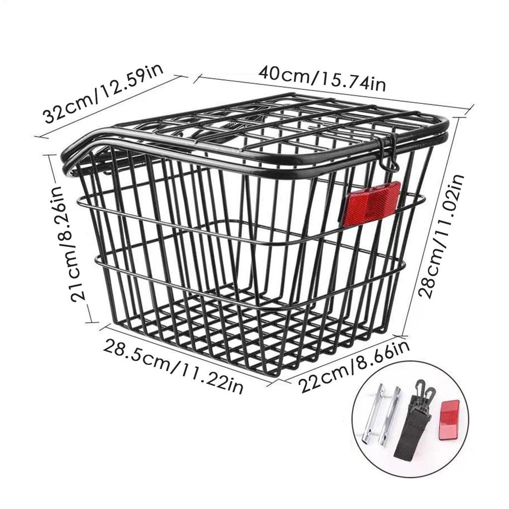 Bike Rear Basket Metal Large Rear Cycle Rack Frame Cycle Rear Shelf Schoolbag Cycle Storage Basket with Lid Cycling Basket