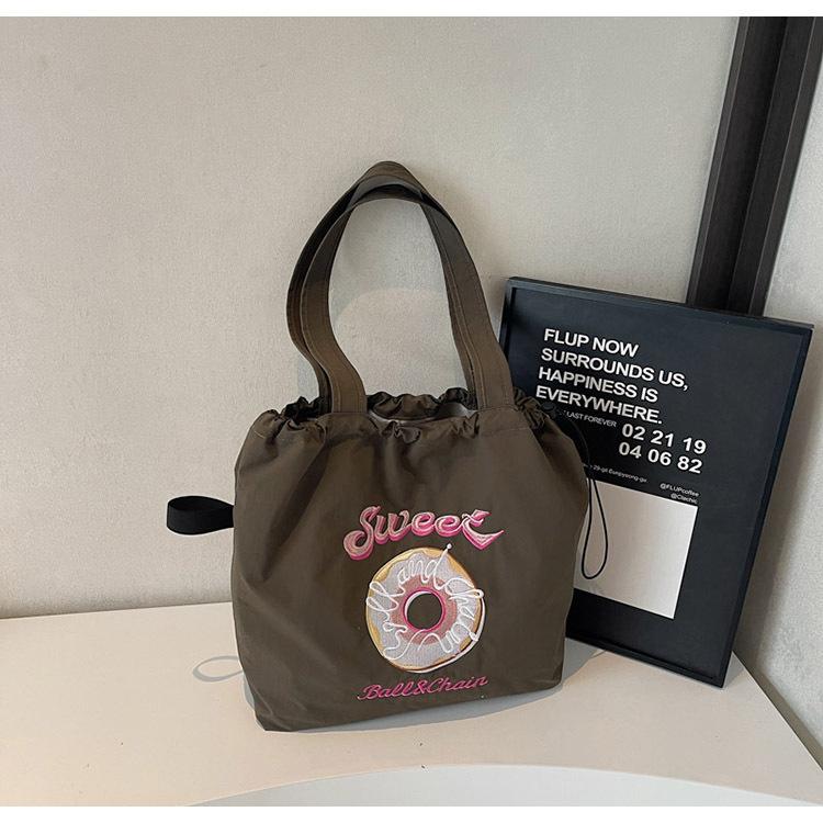 Embroidery Donut Nylon Bag Women's New Fashion Cartoon Commuter Bag Shoulder Handbag