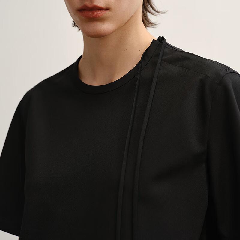 LESS 2025 Autumn Loose Round Neck Short Sleeve Shirt