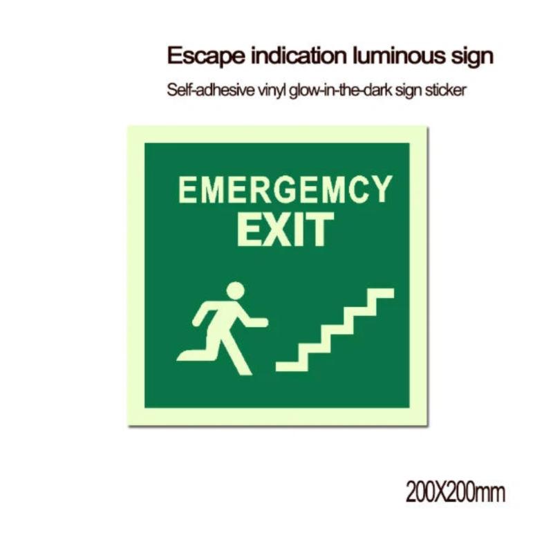 1 Sheet Glow-In-The-Dark Safety Exit Emergency Passage Sign Label Sticker Luminous Escape Direction Guide Sign Stickers