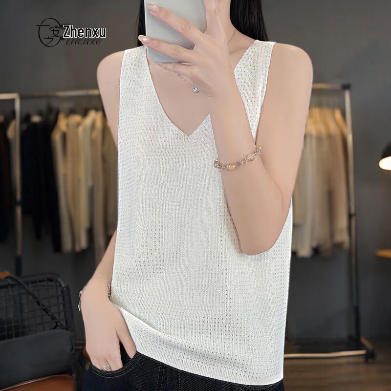 Zhenxu Women's Lyocell Linen V-Neck Sleeveless Top