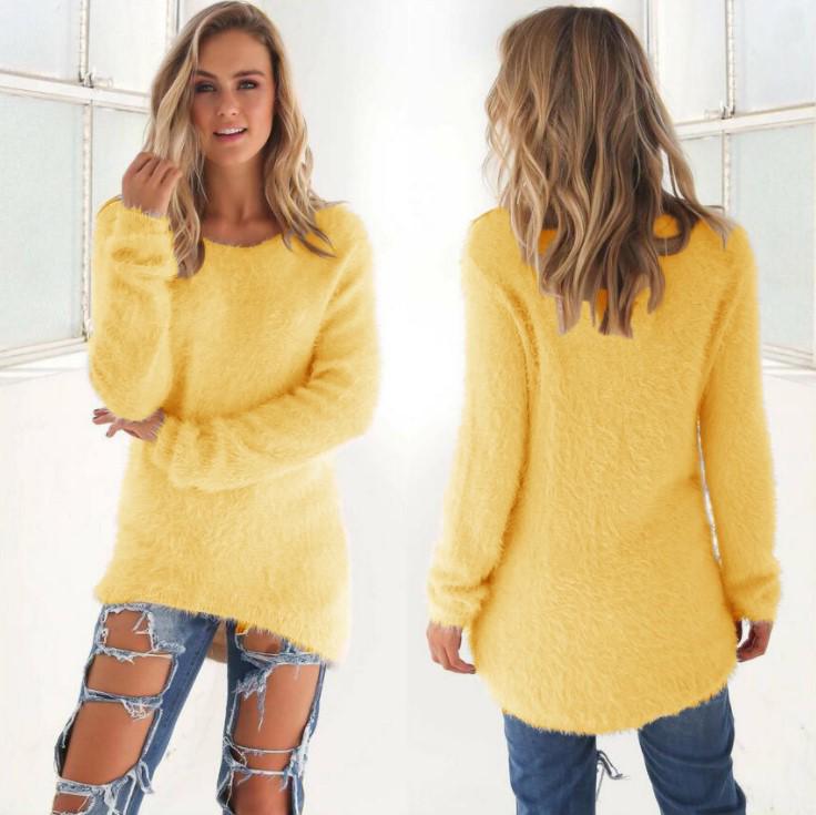 Women's Solid Color Long Sleeve Sweater Top for Autumn/Winter