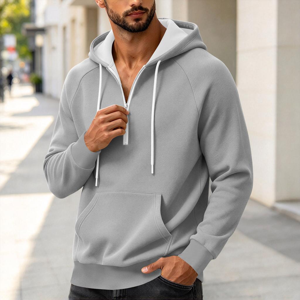 Herren Color Zip-Up Hoodie, Lässiges lockeres Langarm-Sweatshirt für Frühling und Herbst