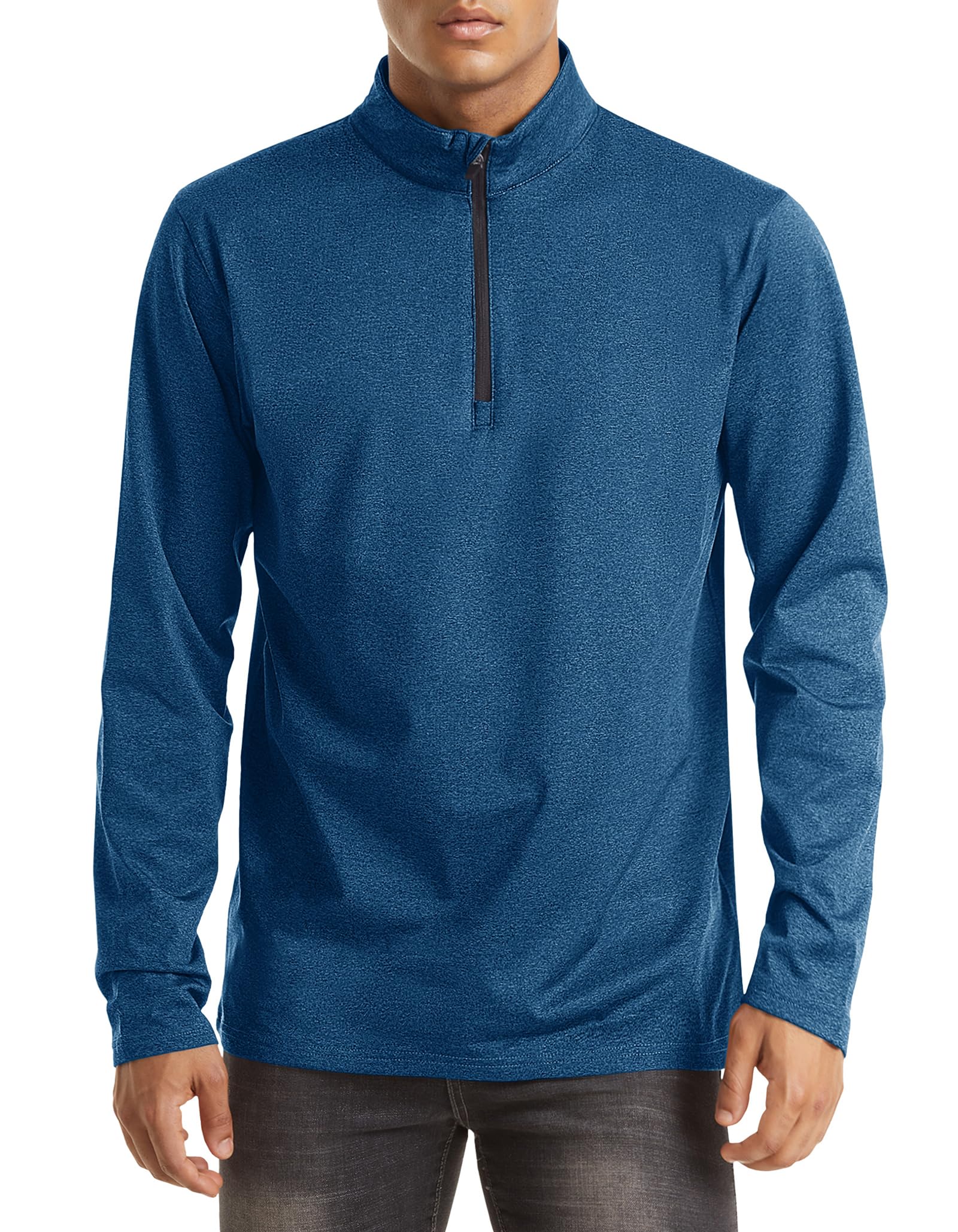 

MAGCOMSEN Lightweight Cationic Fabric Crew Neck Sportswear for Gym and Size 3XL Men s Zip-Up Skiing, Wear, Running, Blue,