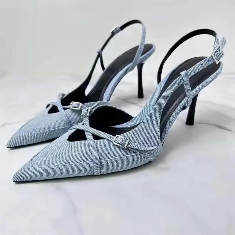 Street Style Buckle Strap Women Pumps Pointed Toe Thin High Heels Banquet Slingback Party Shoes Zapatos De Mujer
