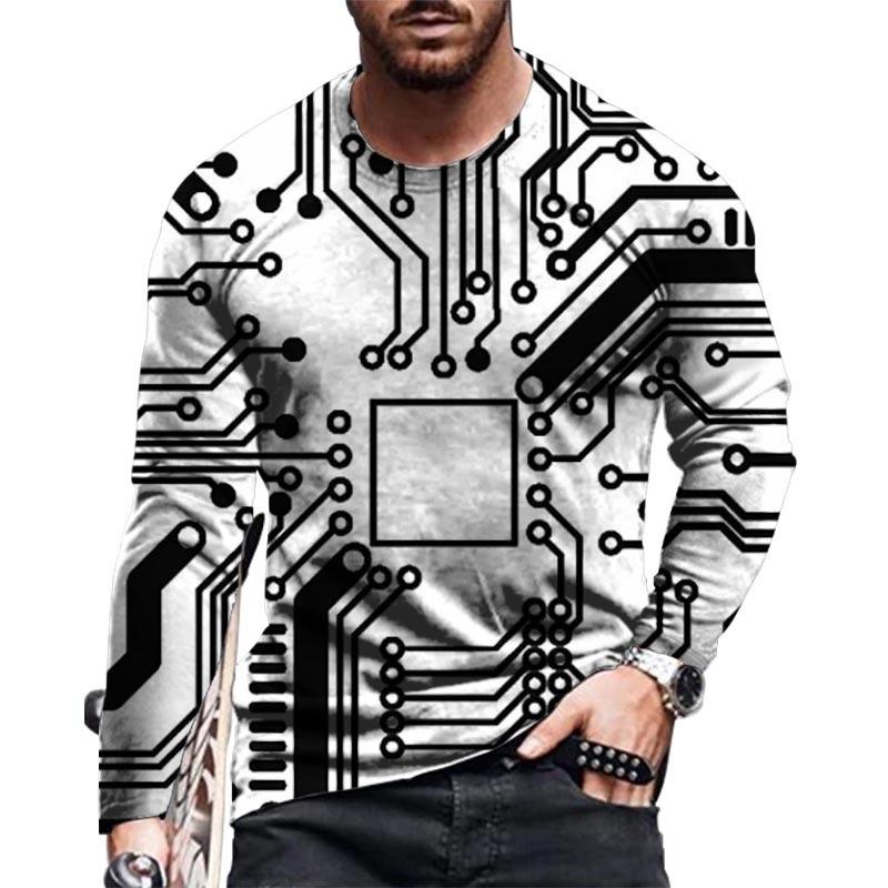 

Мужская футболка с длинным рукавом, осенняя новая повседневная футболка с 3D электронным чипом и рисунком, большой размер 6XL, мужские универсальные топы в стиле хип-хоп для улицы L