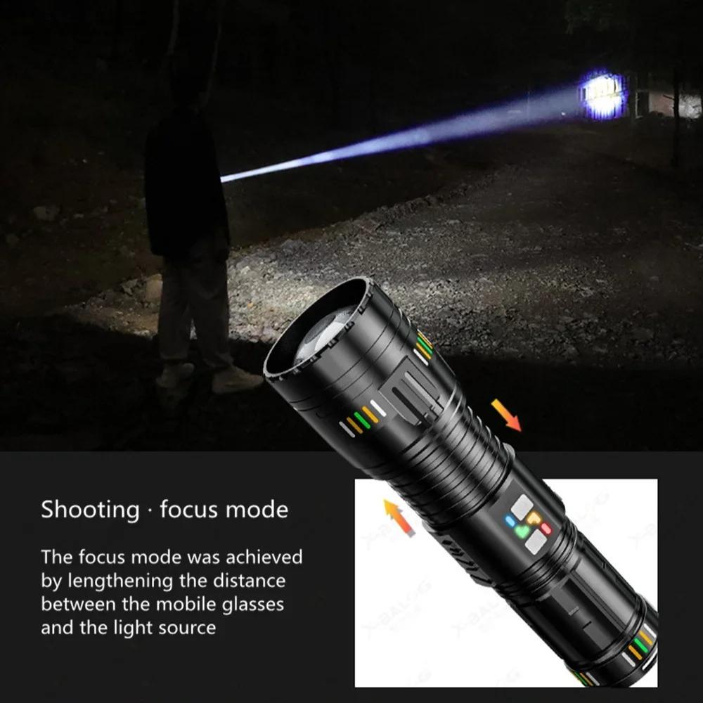 New Powerful G600/601 LED Flashlight Zoomable Spotlight with Power Display Type-c Charging Outdoor Emergency Camping Lantern