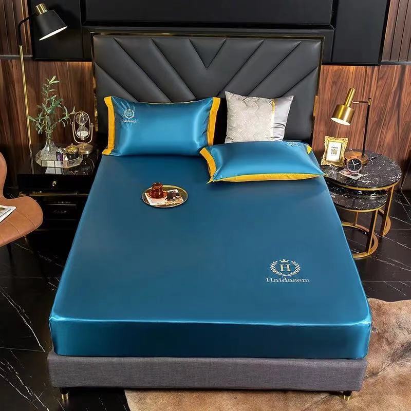 

Летняя роскошная простыня с имитацией атласа и шелка, однотонное постельное белье, наматрасник, простыня, наволочка с глубоким карманом, защита для матраса 200*220cm синий