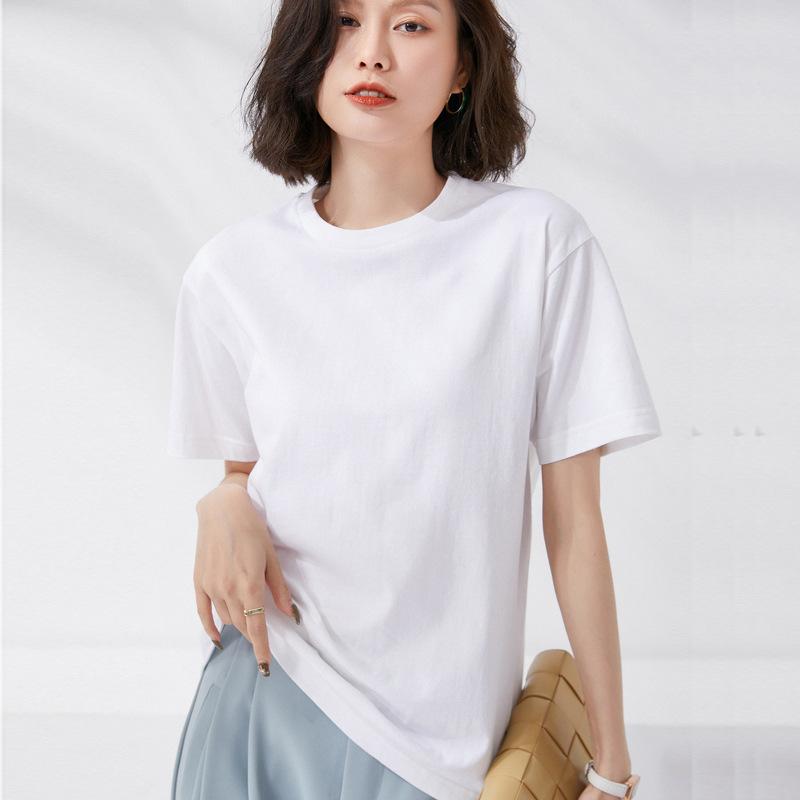 IHUASU Solid Colour T-shirt Short-sleeved Spring and Summer Women's Loose Cotton Half-sleeve O-neck Thin Top Body Shirt
