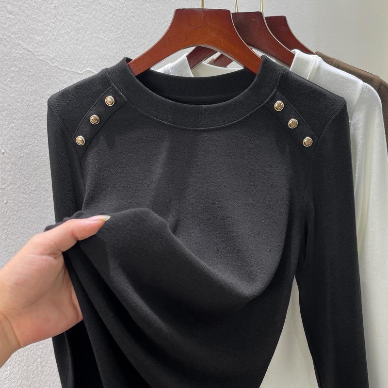 Button Design Modal Cotton Bottoming Shirt Women's Crew Neck Summer Wear New Women's Slim T-shirt Top