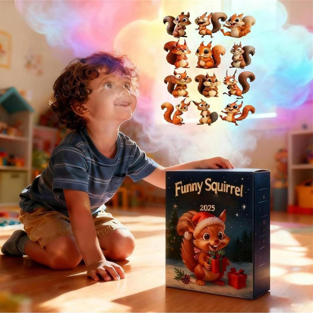 Christmas Advent Toy 2025 2D Flat Acrylic Squirrel Themed Christmas Ornament 24 Days Squirrel Pendant Countdown Calendar for Kid