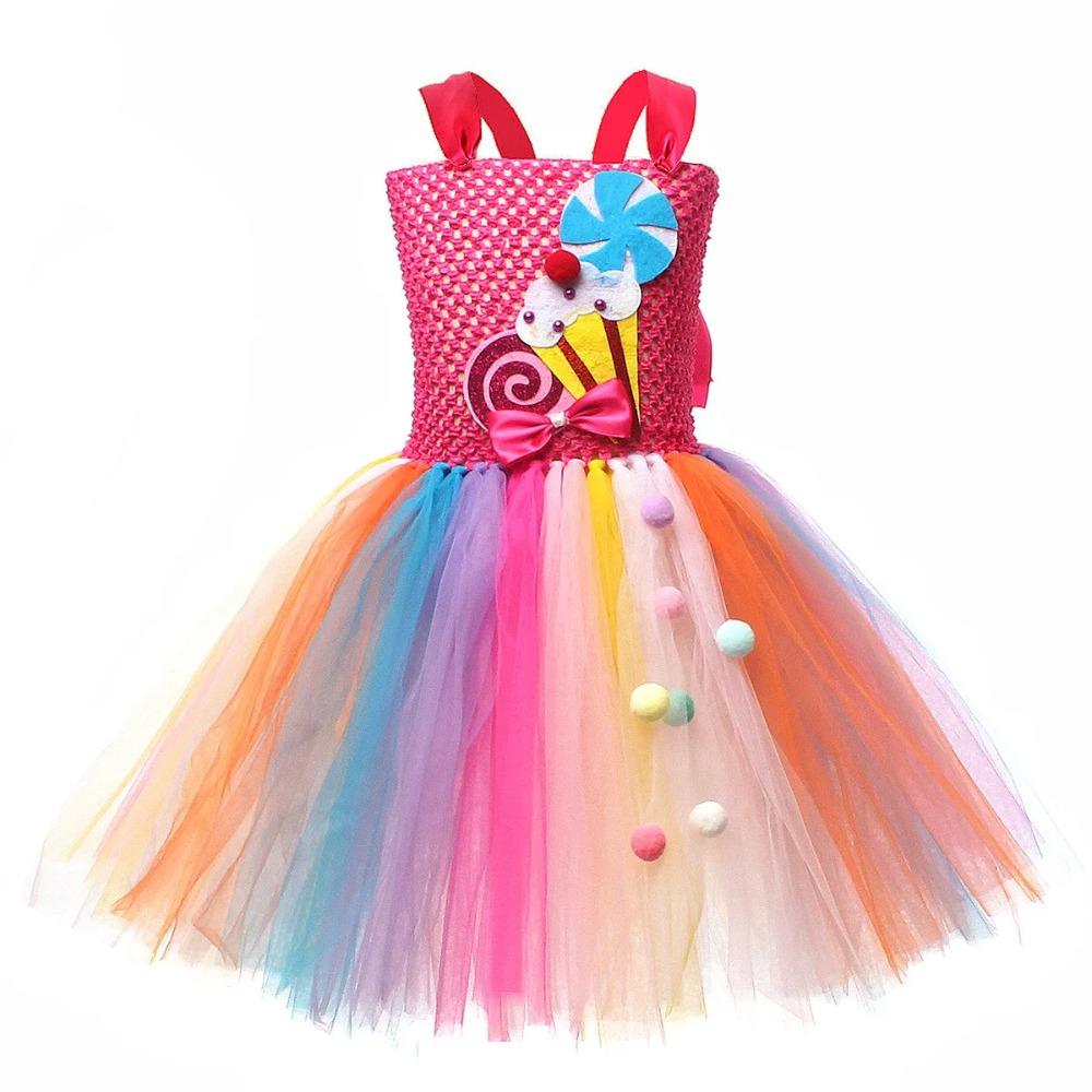 Rainbow Tutu Dress Cute Chicas Sweet Lollipop Cosplay Dress Up Purim Festival Celebration Costume Candy Design Enfant Clothes