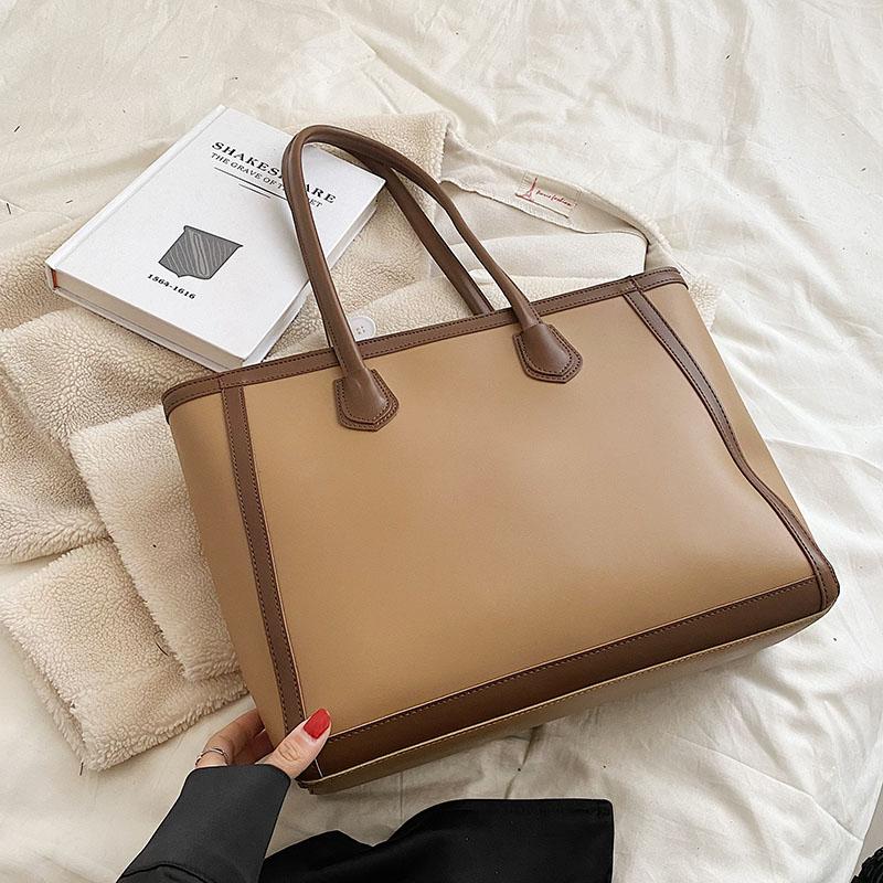 PU Große Kapazität Tragetasche Neue Damen Retro Kontrastfarbe Reißverschluss Textur Handtasche Vielseitige Pendeltasche Einfache Schultertaschen