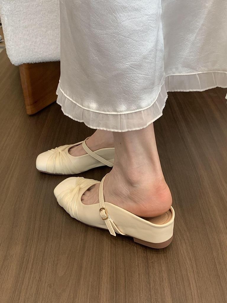 Inner Height Increase Pink Bag Head Half Slippers Female New Temperament Fairy Mary Jane Platform Single Shoes