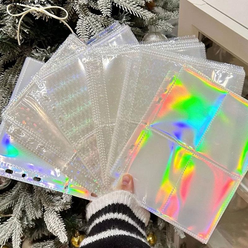 10PCS Inner Page Photocard Binder Multi-Pockets Kpop Sleeves Photo Album Page Idol Photo Card Protector Book 1/4 Grids 3/6 Holes