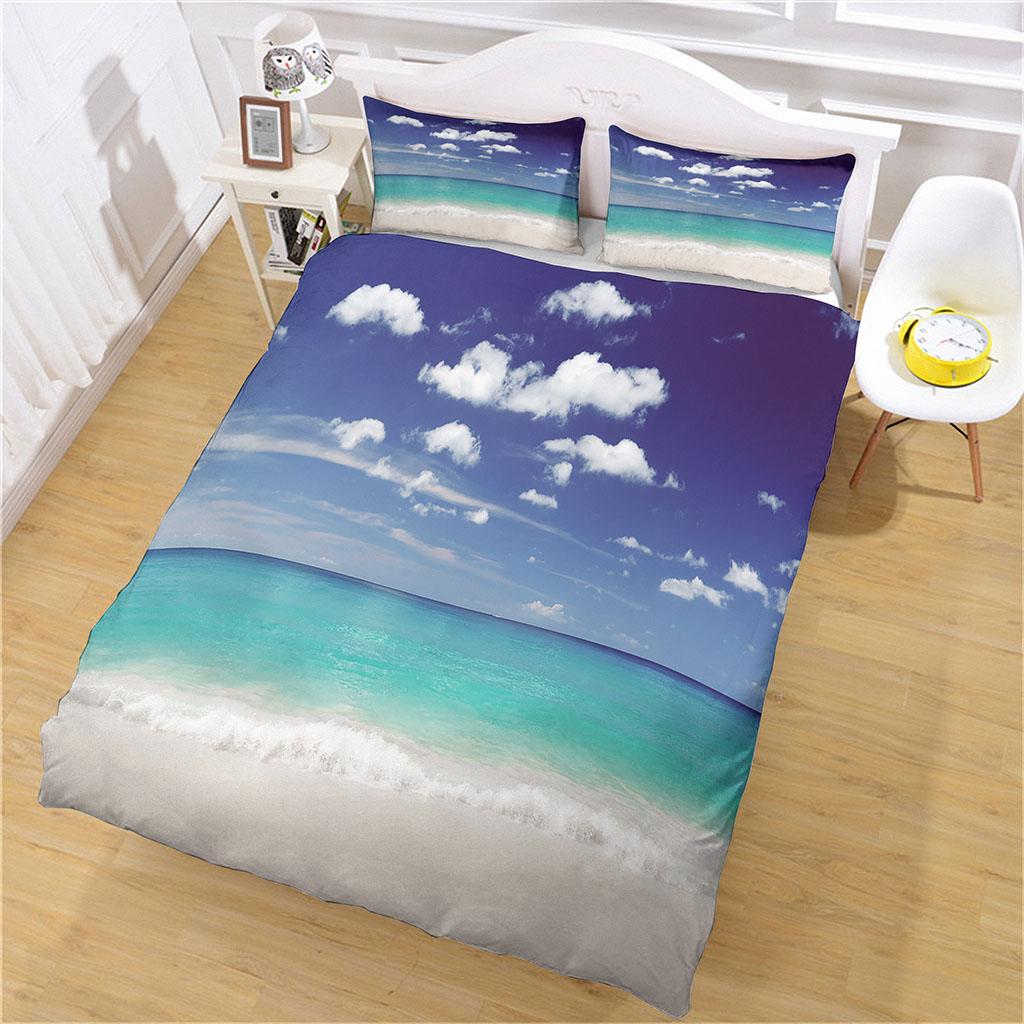 Duvet Cover 1 Person Beach Waves Landscape 3D Quilt Cover Bedding Set + 2 Pillowcase Full Double Bed Set Bedroom Decoration