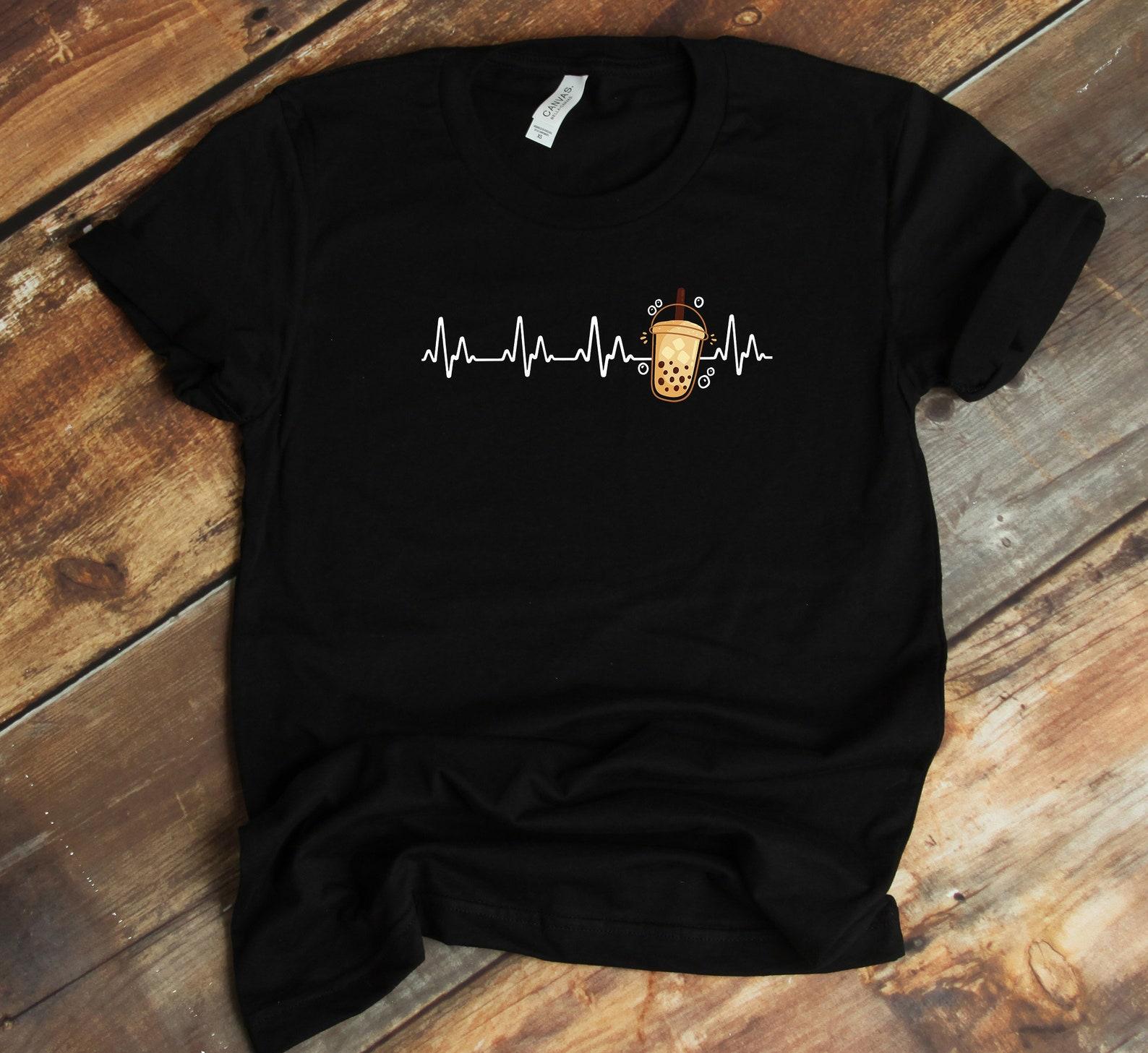 Boba Tea Lover T-Shirt - Bubble Milk Tea Heartbeat Taiwanese Drink Funny Boba Lover S