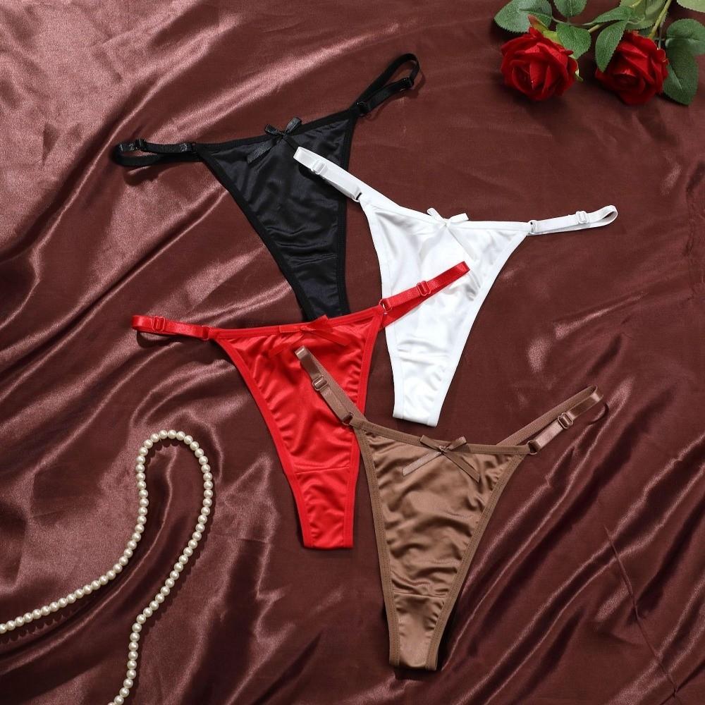 G Strings Brocade Briefs Women Transparent Romantic T Panties T-Back Sheer Satin Bow Thong Ladies