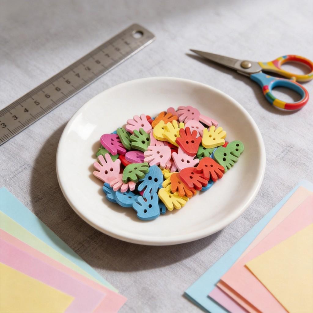 Wooden Colorful Cartoon Hand Buttons For Kids Diy Craft Projects And Kindergarten Activities