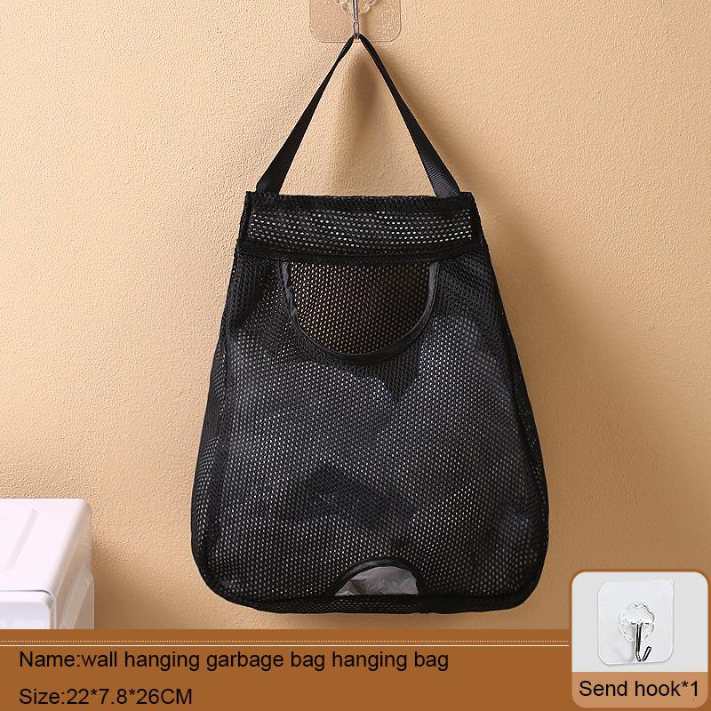 

Мешок для мусора, ящик для хранения пластикового пакета, настенный карман, моющиеся сетчатые сумки для хранения, держатель пластикового пакета, диспенсер для кухни 1PC чёрный
