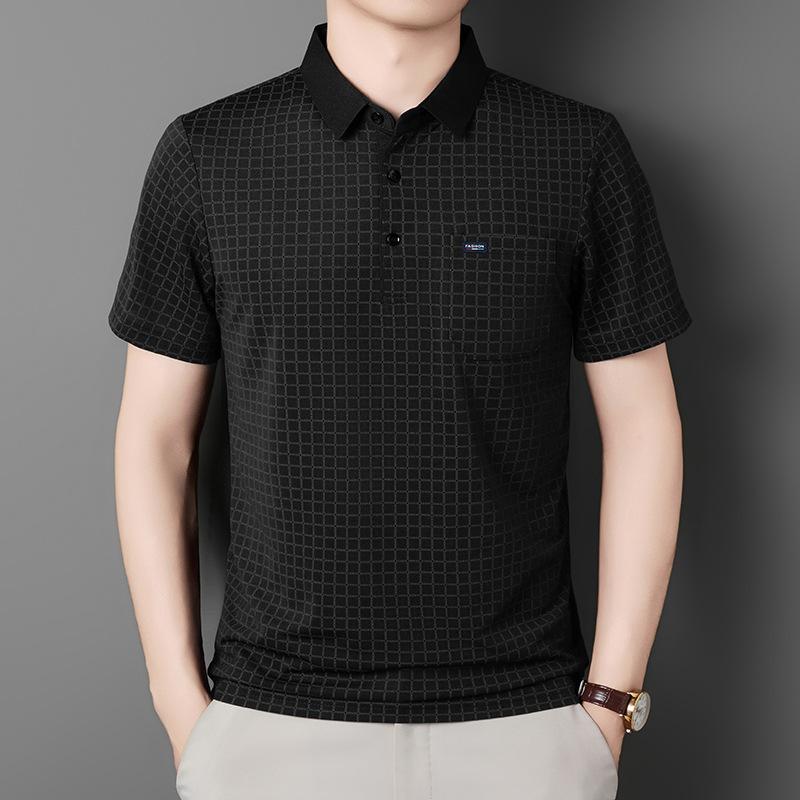 Summer Men's Short Sleeve Polo Middle-Aged & Young Casual Printed Lapel Collar T-Shirt