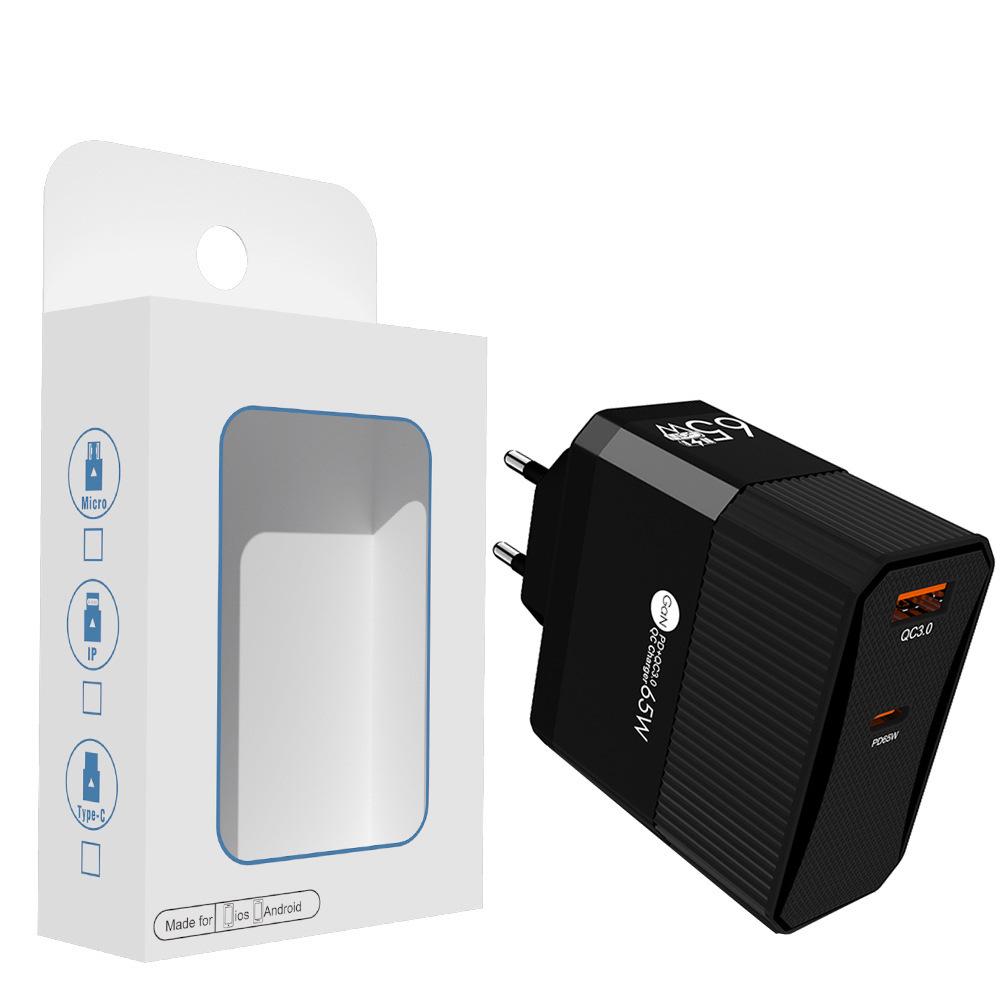 Chargeur Rapide GaN 65W QC3.0 pour Téléphones & Tablettes, Norme UE