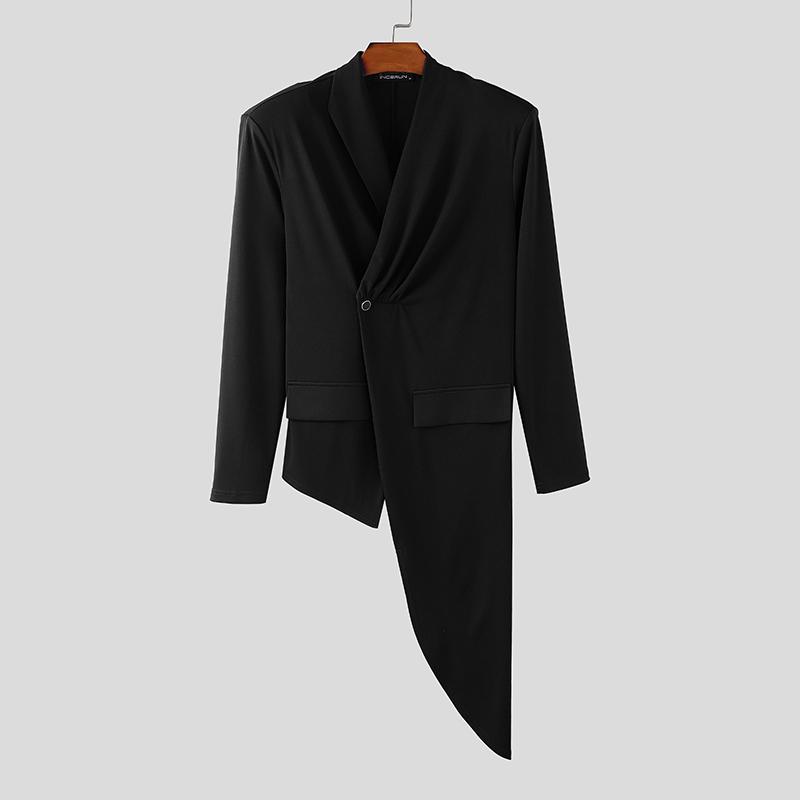INCERUN Men V Collar Long Sleeve Splits Irregular One Buttons Front Cross Thin Tops Blazer