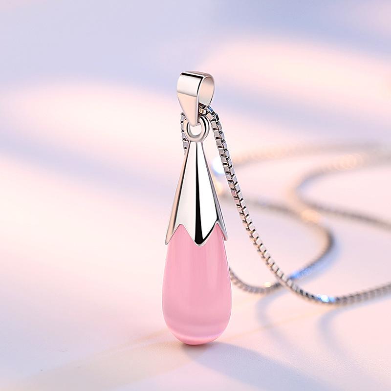 Elegant Moonstone Cat's Eye Teardrop Pendant: Korean Style Silver-Plated Crystal Necklace for Women