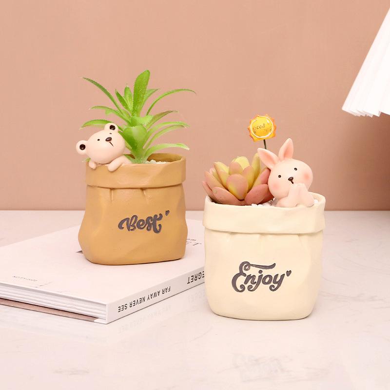 Cute Animal Succulent Pot Resin Flower Pot Planter Home Decor Indoor Decoration Desktop Ornaments Bonsai Plant Pot