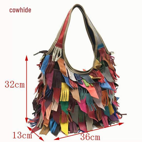 Women's European & American Genuine Leather Tassel Patchwork Tote Crossbody Bag - Colorful, Fashionable & Versatile
