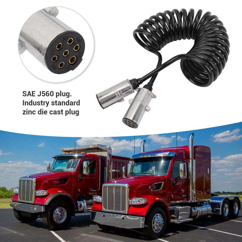 7-polige Aanhangwagenkabel Heavy Duty Spiraalkabel 7-polige Elektrische Stroomkabel voor Semi-trucks Tractoren Aanhangwagen 7-polige Spiraalkabel voor Aanhangwagen
