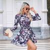 Women's Fall Winter Long Sleeve Printed Button Dress, European & American Style Casual Dress for Crossborder Outwear