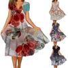 V-Neck Short Sleeve Large Hem Midi Dress Colorful Flower Printing Ladies Casual Dress