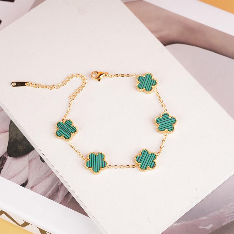 Bracciale Trendy Fortunato a Doppia Faccia Quadrifoglio in Madreperla - Stile Europeo & Americano in Acciaio al Titanio