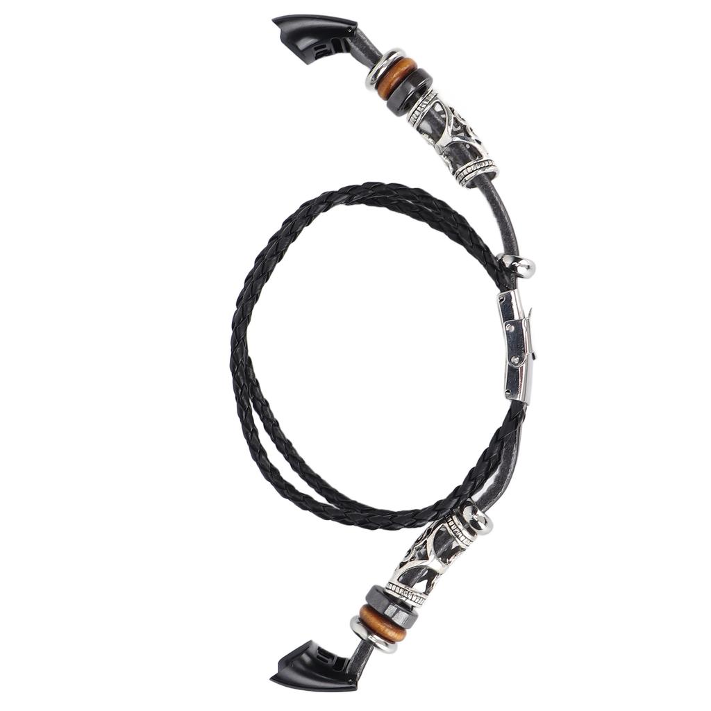 Retro Sports Watch Band Metal Beads Leather Wrist Watch Strap Replacement for 5 4