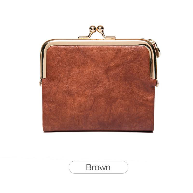 Damesportemonnee Korte Bifold Retro Multifunctionele Portemonnee met Rits en Kiss Lock Groene PU-leer Vrouwelijke Korte Portemonnees