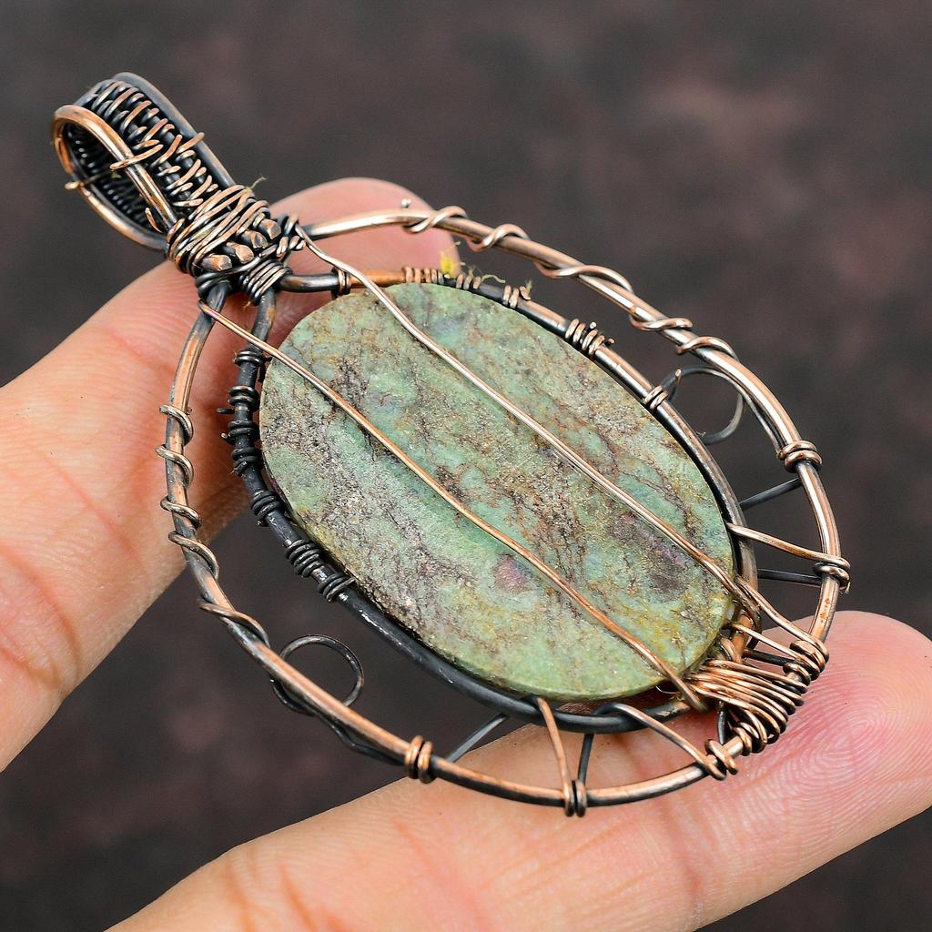 Tree Of Life Ruby Fuchsite Copper Wire Wrapped Pendant Gemstone Jewelry Handmade Designer Jewelry Tree of Life Jewelry Ruby Fuchsite Gift
