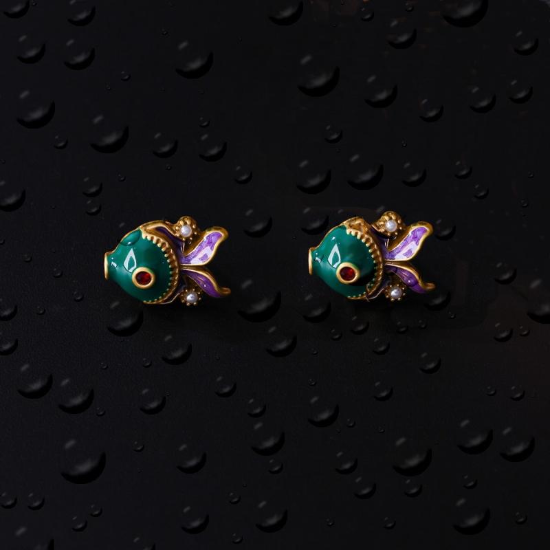 

Exquisite Enamel Fish Earrings For Women Exquisite Vintage Palace Style Ear Stud Fashion Elegant Jewelry Gift one size