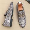 Fashion Designer Men's Pointed Metal Button Wedding Shoes Male Print Pattern Loafers Formal Dress Footwear Zapatos Hombre