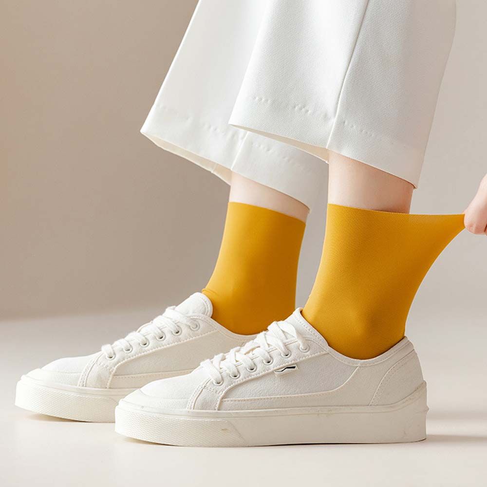 Thin Girls Seamless Any Cut Ice Silk Solid Color Middle Tube Socks Pile Socks Hosiery Women's Socks