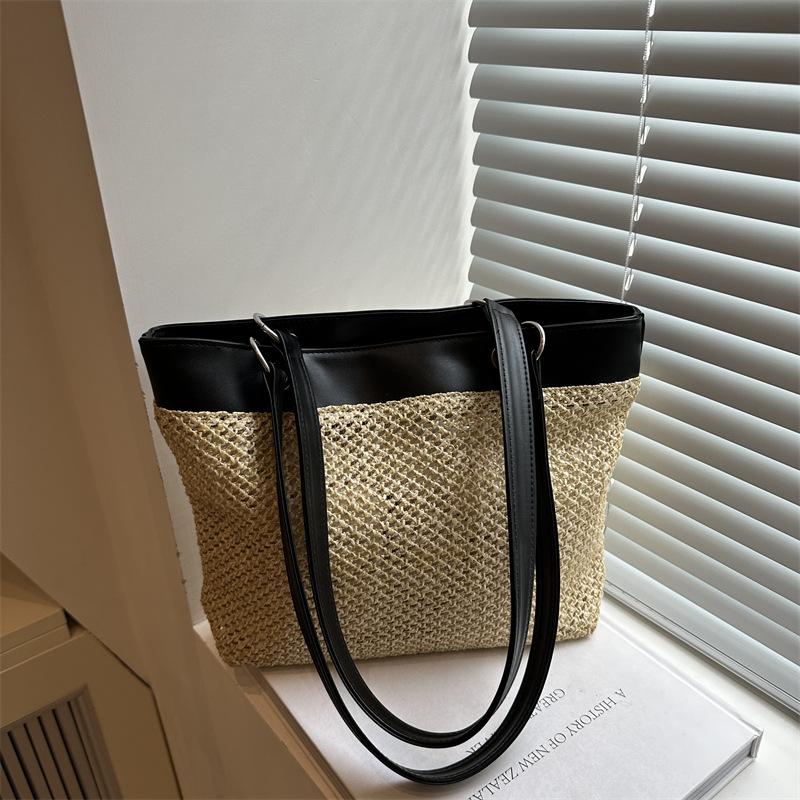 Retro Woven Bag Women's 2025 New Trendy Summer Fashion Tote Bag Vacation Style Large Capacity Straw Bag