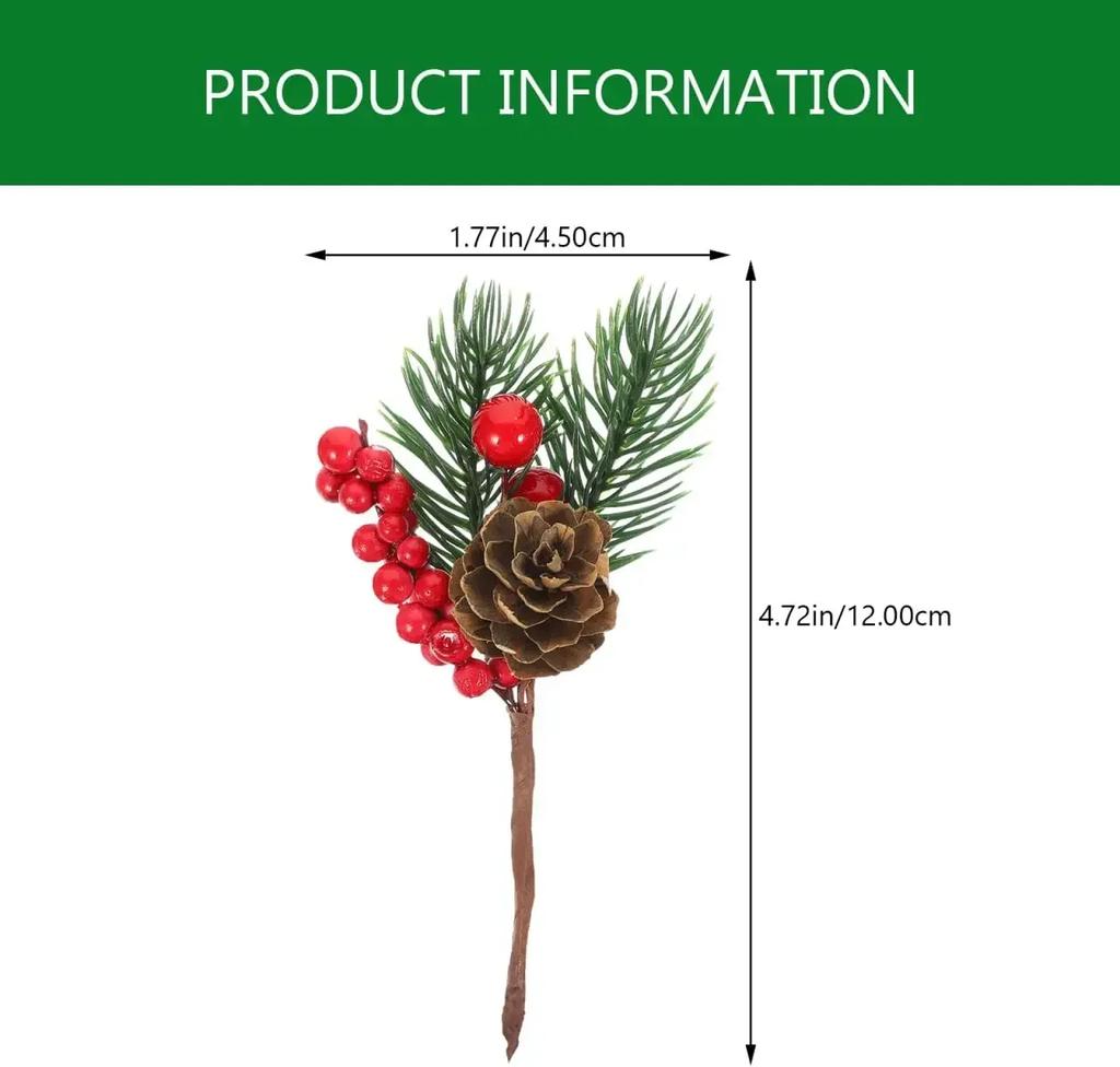 1PC Christmas Branches 13x5x3cm Artificial Christmas Branches With Red Berries & Pine Cones For Festive Decorations Parts