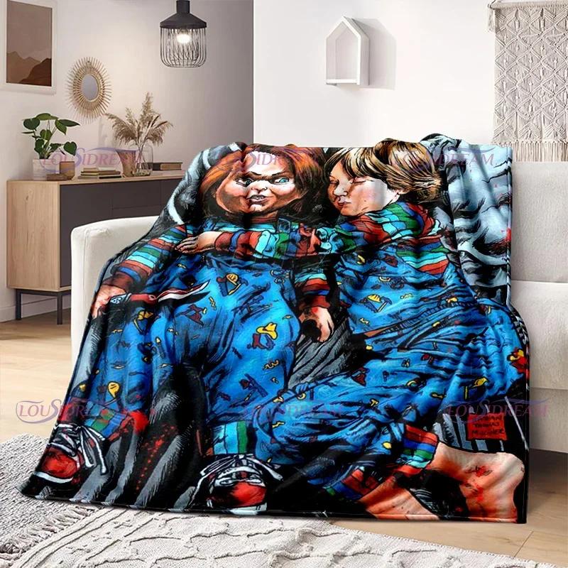 Watching Horror Stimulate Movie Blanket Child Play Character Chucky Blanket Home Couch Warm Bedspreads Soft Flannel Blanket