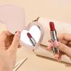 1pc Mini Heart Shaped Makeup Mirror Stainless Steel Portable PU Cover Rotary Cosmetic Mirrors Pocket Mirror Beauty Accessories