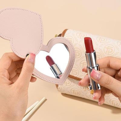 Mini Heart Makeup Mirror Portable Pu Cosmetic Mirror Folding Pocket Compact Mirror Travel Accessories