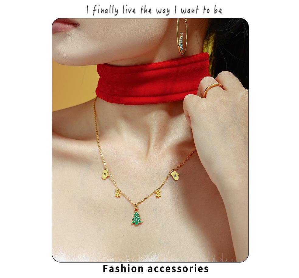 Green Zircon Sugar Cube Christmas Tree Drip Necklace: Romantic Titanium Steel Multi-Pendant Clavicle Chain Gift for Women