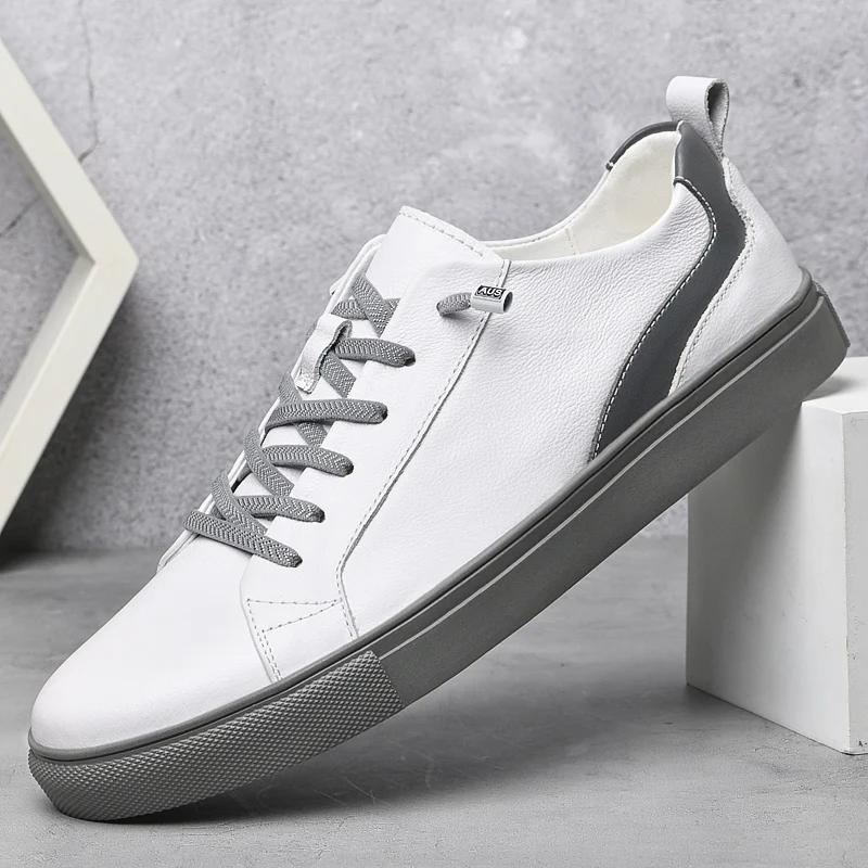 

Genuine Leather Shoes Casual Sneakers Men Shoes Comfortable Quality Leather Shoes Men Korean Version White Shoe 37