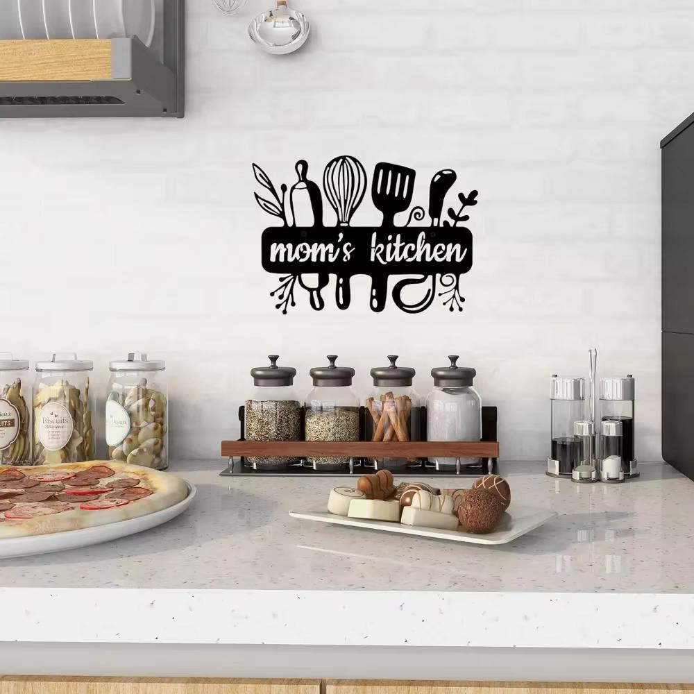 Black Metal Kitchen Sign: ‘Cooking with Love’ for Chic Décor.Elegant Black Metal Decor: ‘Cooking Love’ for Stylish Kitchens.